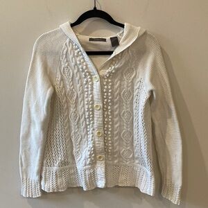 Liz Claiborne Women’s 100% Cotton White Hooded Sweater jacket Size petite m
